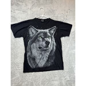 Rock Eagle Classic Wear Shirt Adult Medium Black Wolf Front And Back Print